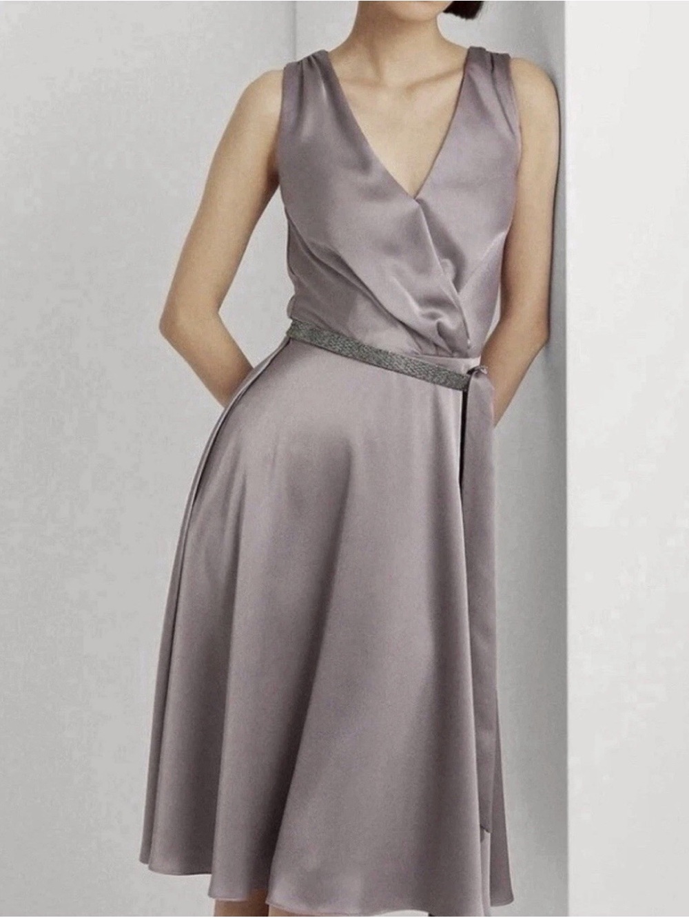 Lauren Ralph Lauren Women’s Satin Wrap Dress Size 6 Purple Dove Midi NWT $245